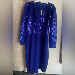 ST.JOHN EVENING SEQUIN DRESS LONG SLEEVE PURPLE Removable Belt Size 6 VINTAGE